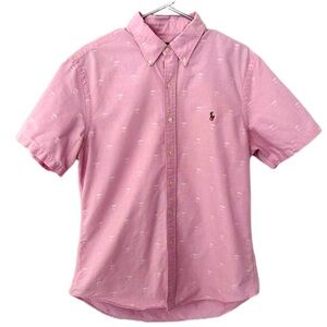 Ralph Lauren Men’s Large Slim Fit Pink Palm Tree Button Shirt Pink Small Stains*